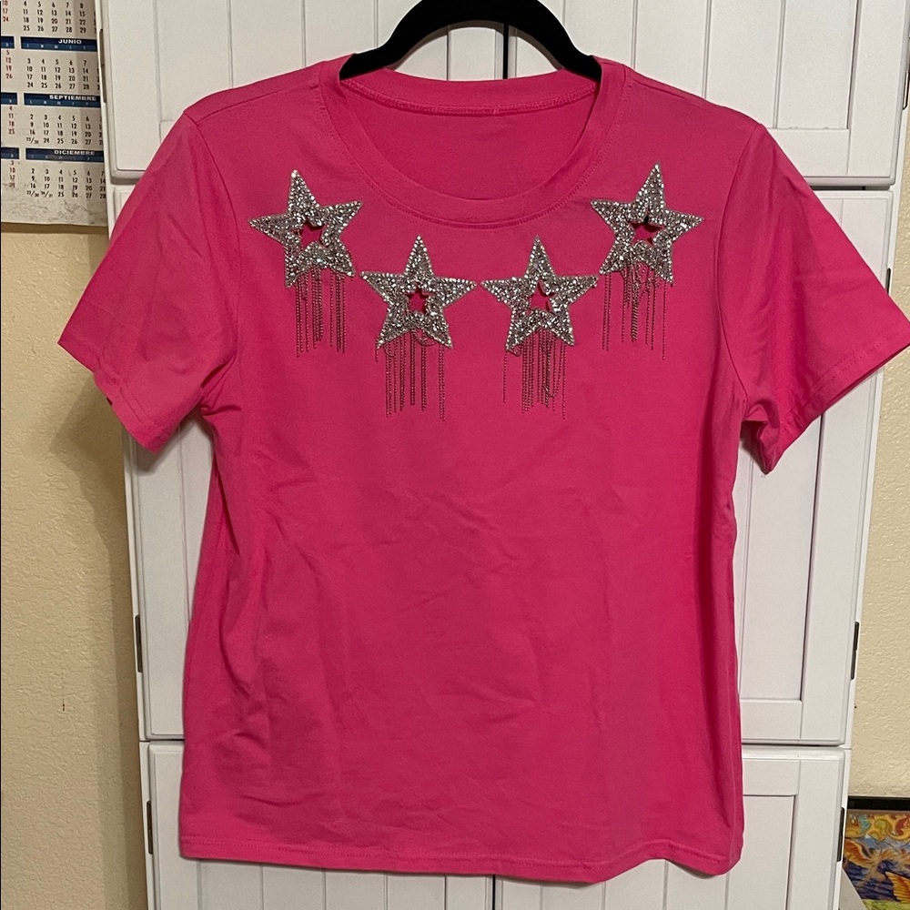 Pink Star Embellished Women's Top